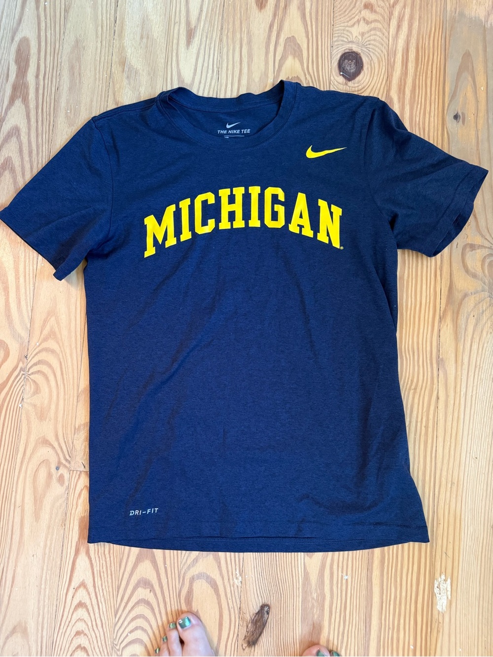 Nike Navy Blue Michigan Short Sleeve Tee with Yellow Logo
